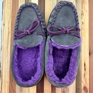 L.L. BEAN Kids Wicked Good Gray Shearling Slippers Size 1
